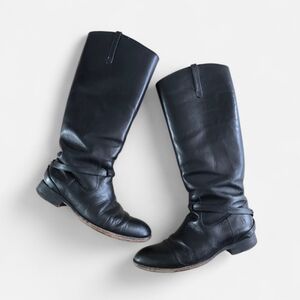 Frye Black Leather Tall Riding Boots Lindsay Plate